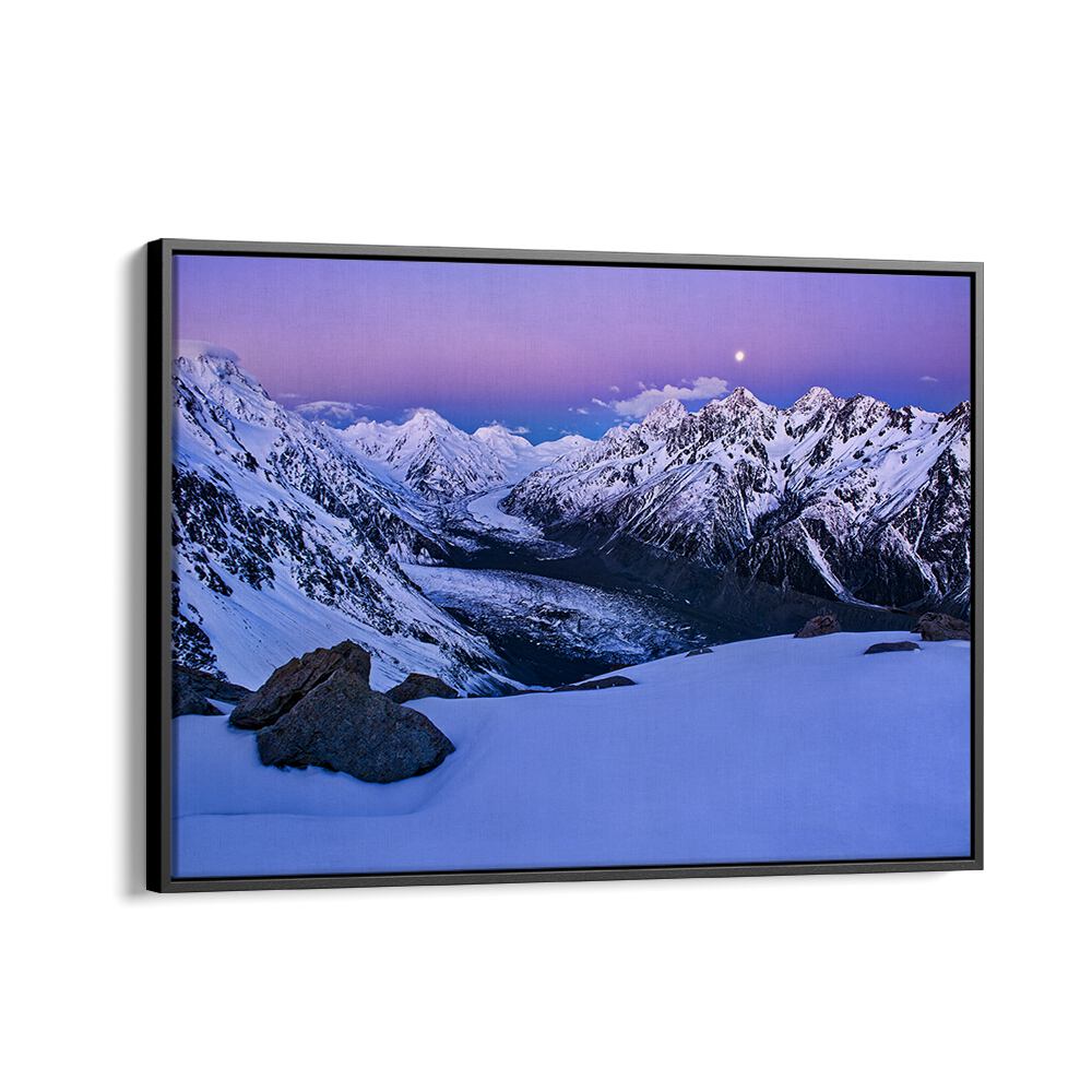 Serene snowy mountains at dusk capture the essence of "A STATE OF TRANQUILITY, PHOTOGRAPHY PRINTS." Perfect for any space.