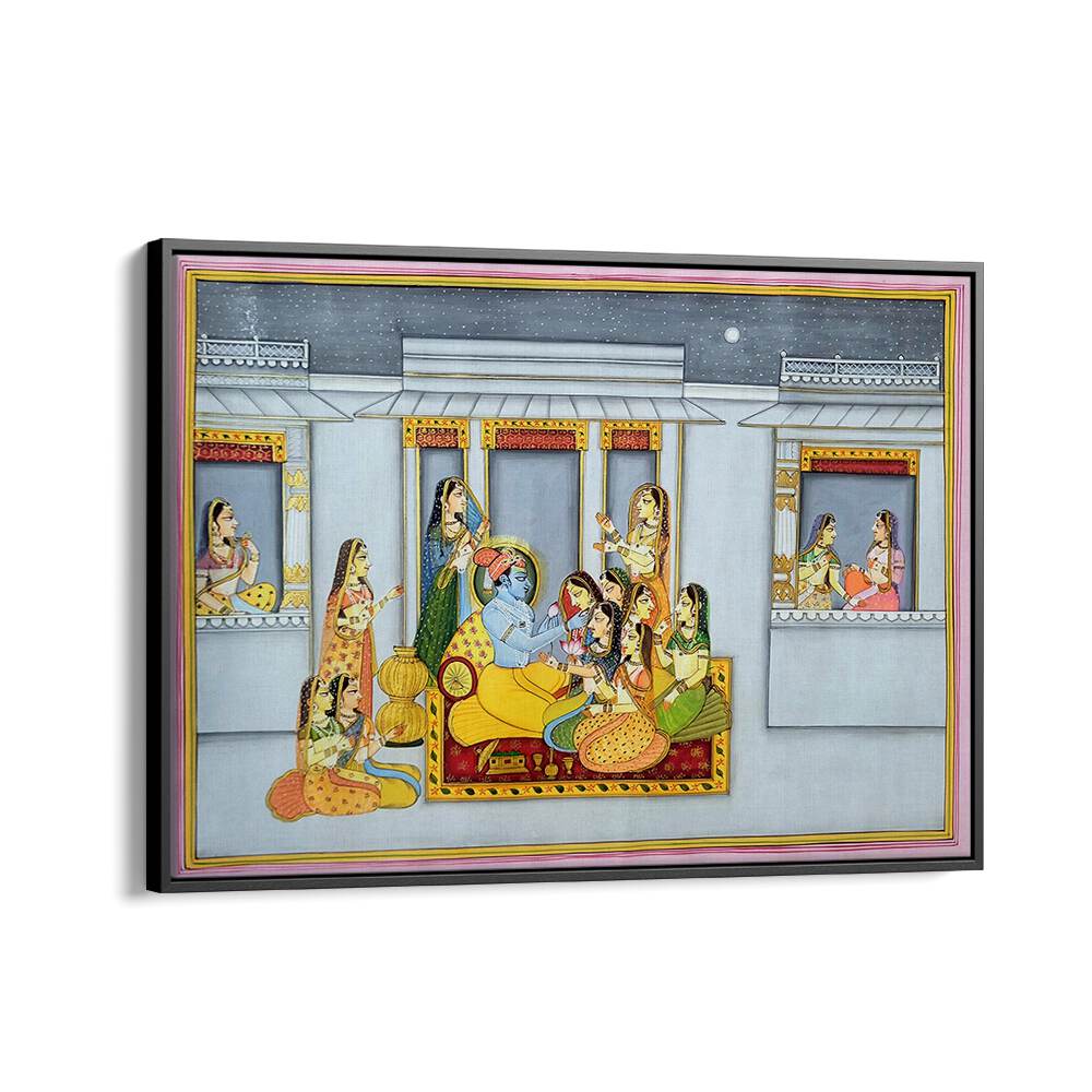 Exquisite KRISHNA WITH GOPIKA'S , INDIAN ART PAINTINGS showcasing divine beauty and elegance for your home decor.