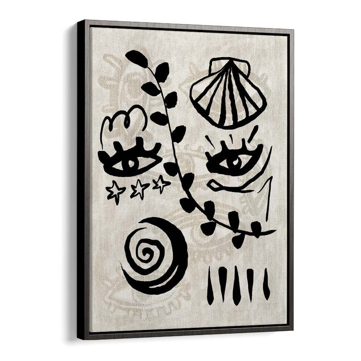 Bold black designs on a textured background create vibrant SUMMER HUES, BOHO ART PAINTINGS for your stylish space.