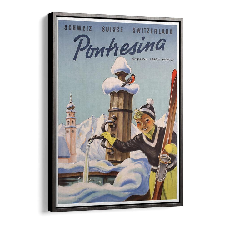 Charming PONTRESINA, VINTAGE TRAVEL POSTERS showcase winter beauty and nostalgia, perfect for any space.