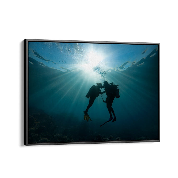 Scuba divers captured in stunning light, showcasing TRUST ME, PHOTOGRAPHY PRINTS' dynamic art collection.