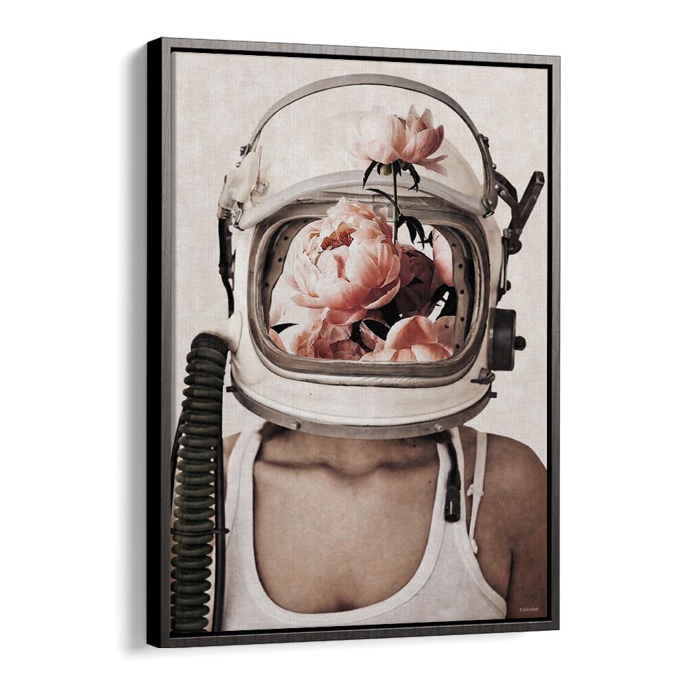 Discover SPACE BLOOM, SURREAL ART PRINTS by Underdott, featuring a dreamy astronaut with blooming flowers.