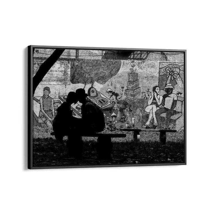 Silhouetted couple sharing a moment, showcasing RELATIONSHIP, PHOTOGRAPHY PRINTS that capture urban connections.