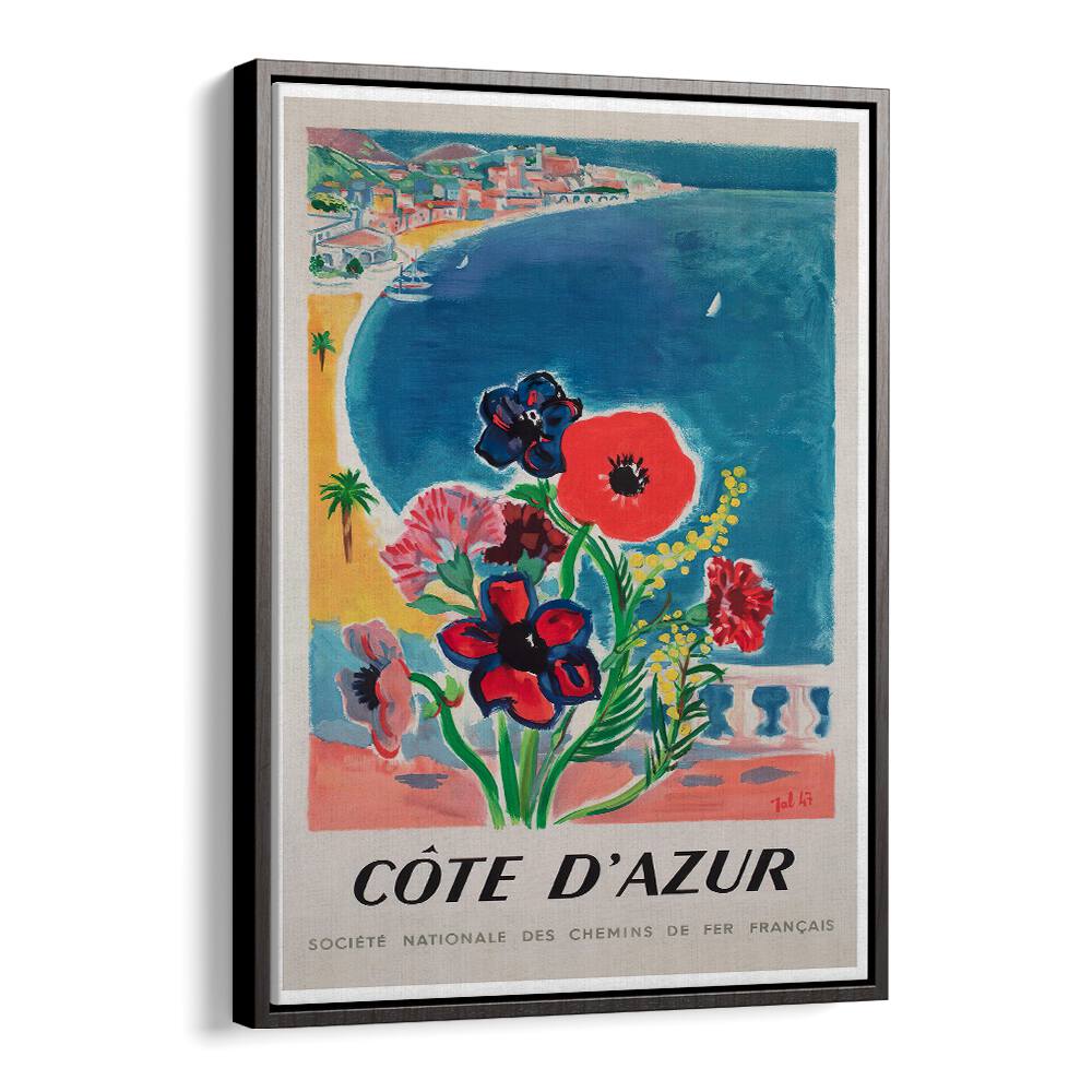 COTE D'AZUR, VINTAGE TRAVEL POSTERS featuring vibrant flowers against a stunning French Riviera backdrop.