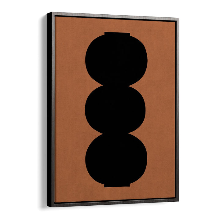 Stylish TRIBAL SHAPES XIV, GEOMETRIC ART PRINTS featuring bold black shapes on a rich brown background, perfect for decor.