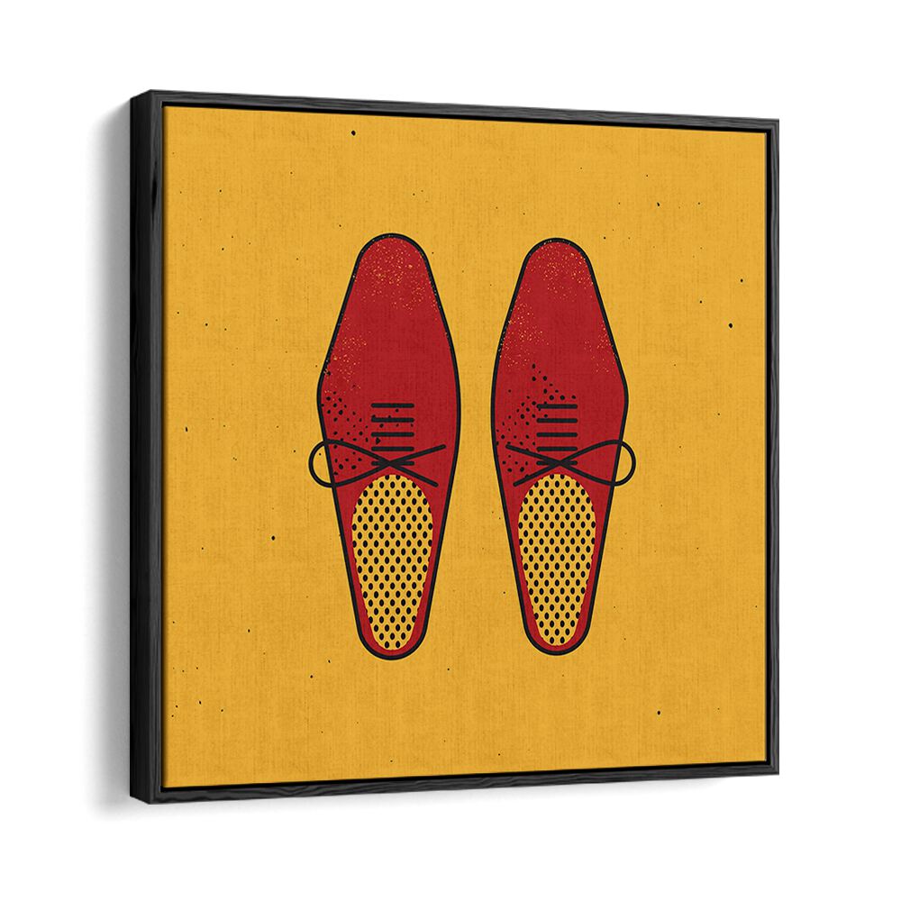 Stylish artwork featuring THE RED SHOES, FASHION POSTERS against a vibrant yellow background for chic decor.