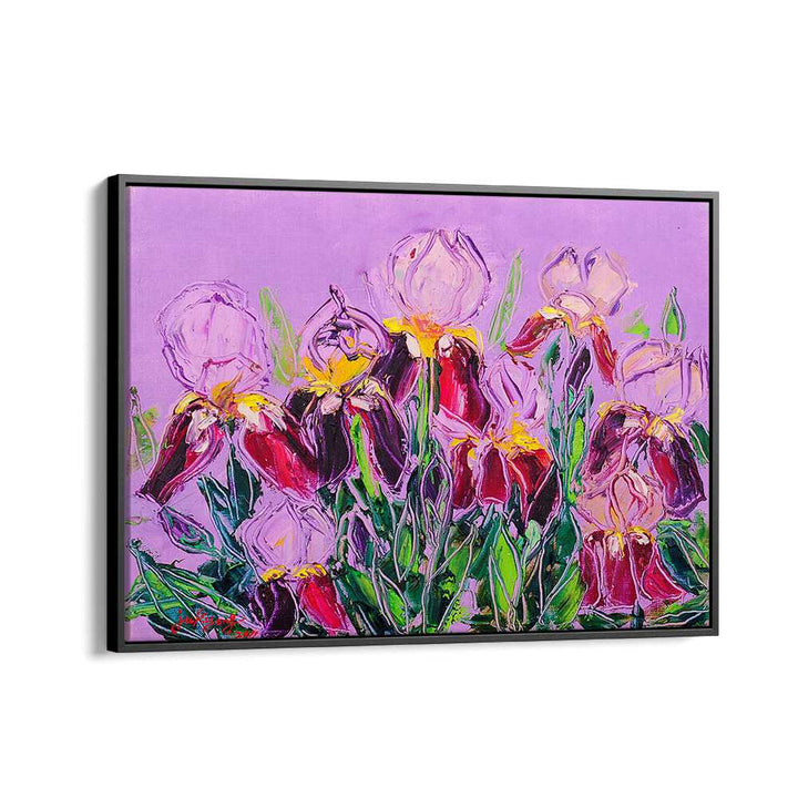 Vibrant LRISOIL ON CANVAS, FLORAL FLOWER PAINTINGS featuring stunning purple and red blooms, perfect for home decor.