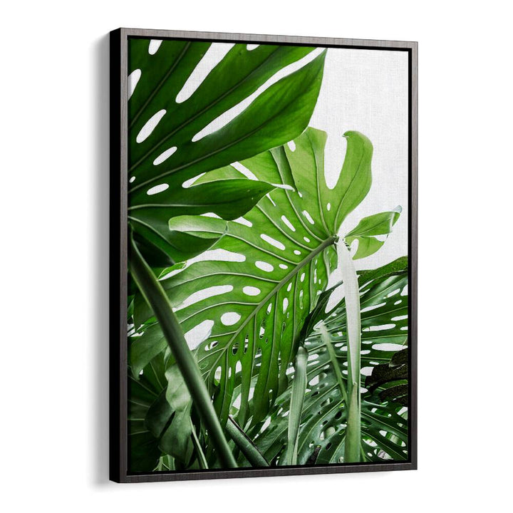 Lush green leaves captured in JUNGLE, FLORAL FLOWER PAINTINGS, perfect for bringing nature indoors.