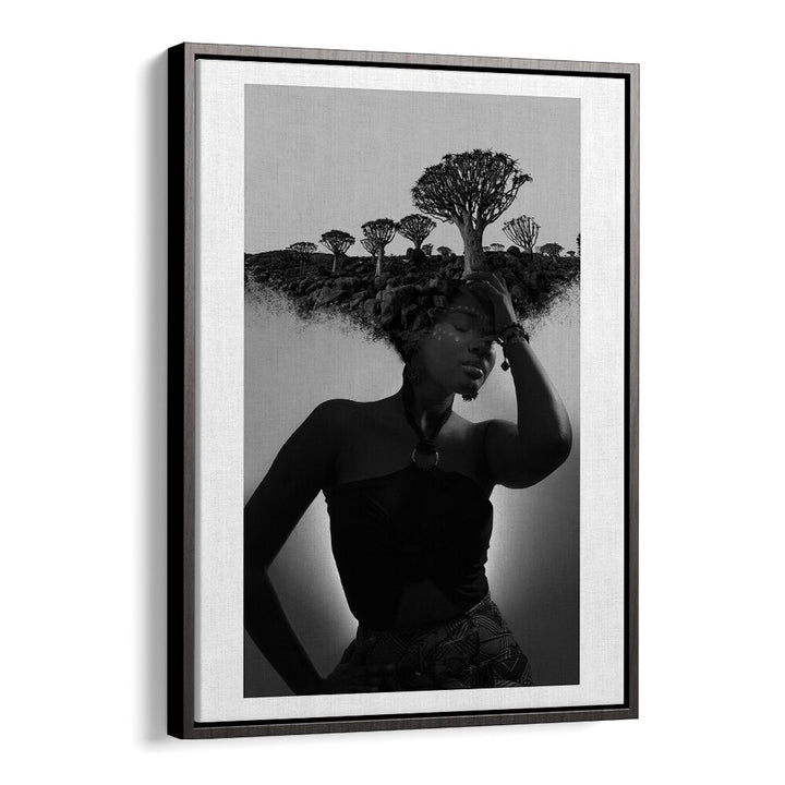 NAMBIA THOUGHTS, SURREAL ART PRINTS featuring a striking black-and-white design blending nature and emotion.