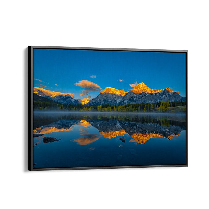 Breathtaking reflection of mountains at dawn in "A PERFECT MORNING IN CANADIAN ROCKIES, PHOTOGRAPHY PRINTS."