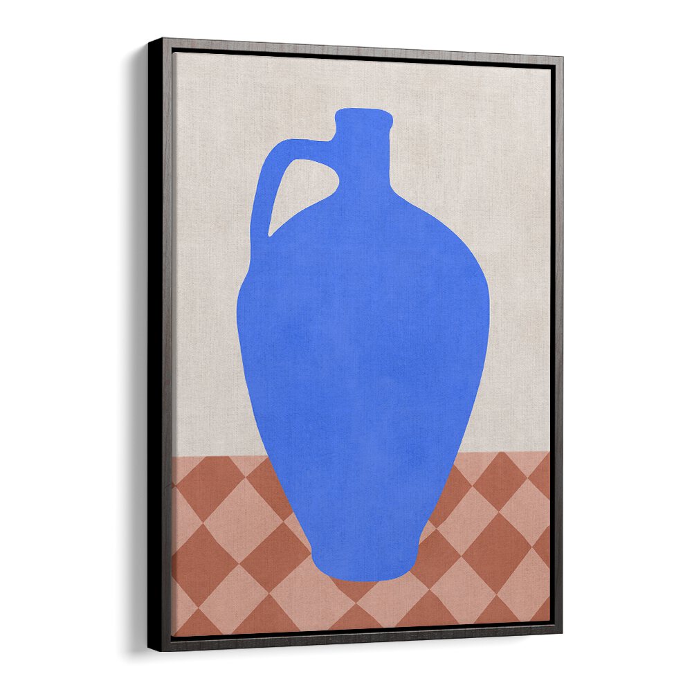 Vibrant blue vase on a geometric backdrop, part of TRIBAL SHAPES VII, GEOMETRIC ART PRINTS collection.