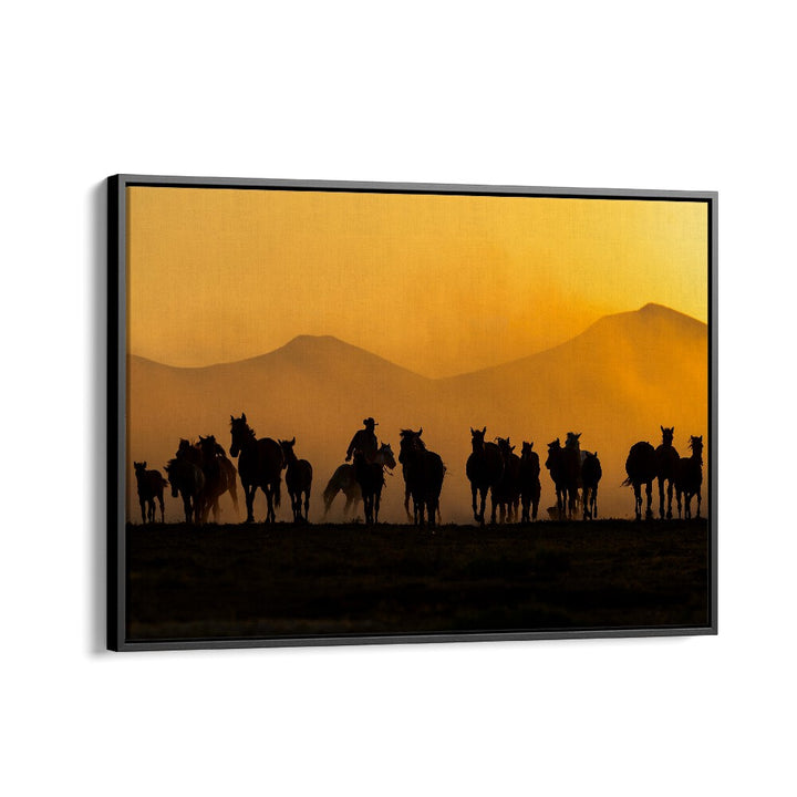 Stunning AS THE SUN GOES DOWN, PHOTOGRAPHY PRINTS capturing horses at dusk, perfect for nature lovers and art enthusiasts.
