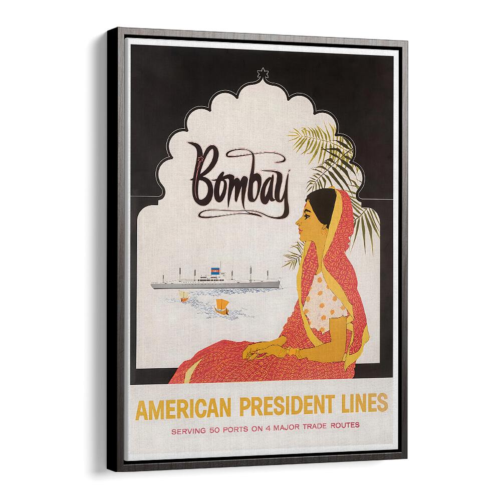 Elegant BOMBAY Vintage Travel Posters featuring a serene woman and a classic ship, perfect for enhancing your decor.