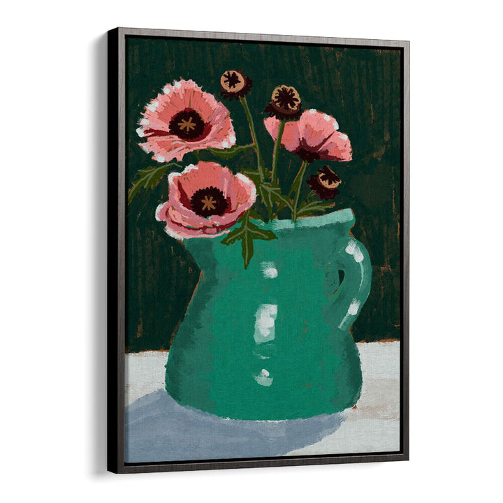 LITTLE GREEN JUG WITH POPPIES, FLORAL FLOWER PAINTINGS beautifully captures vibrant blooms in a charming green vase.
