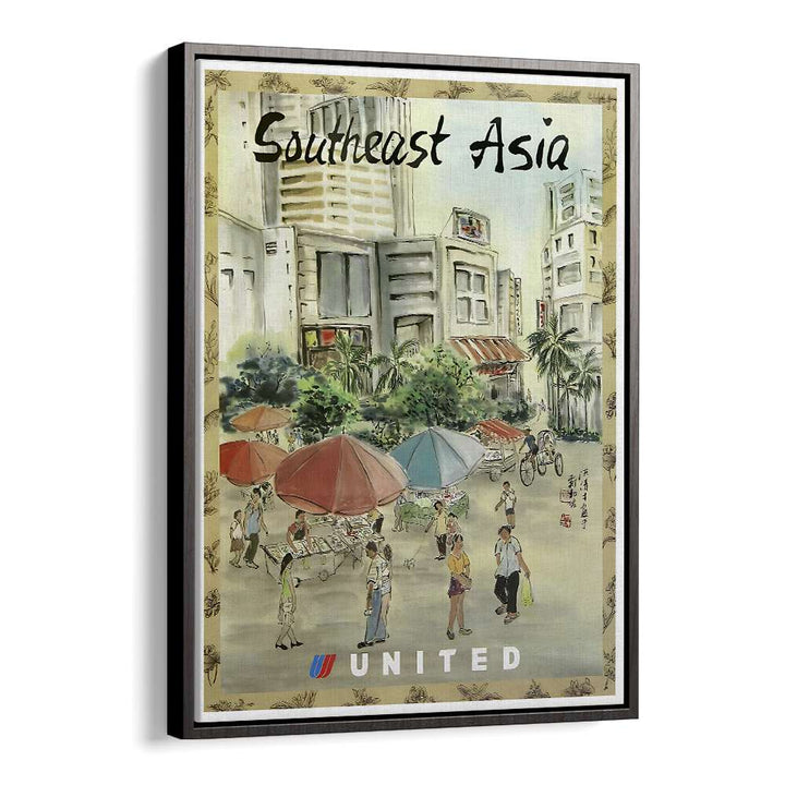 SOUTH EAST ASIA, VINTAGE TRAVEL POSTERS showcasing vibrant street scenes and charm for your art collection.