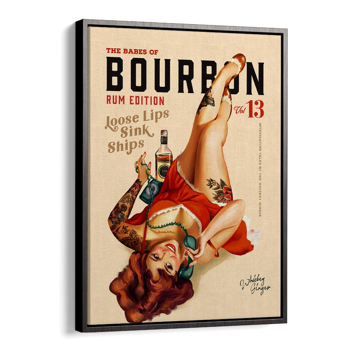 Art featuring a pinup girl enjoying rum, perfect for enhancing your BABES DRINKING RUM, BAR decor.