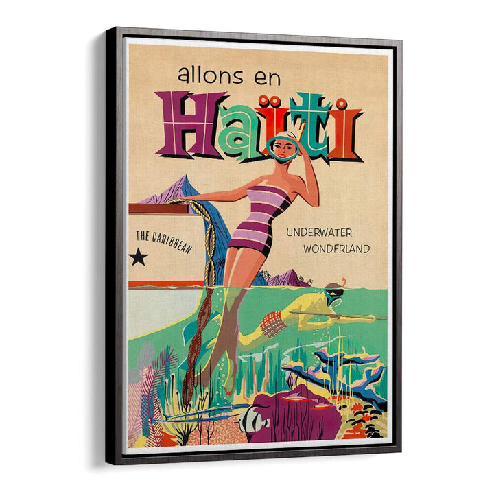 ALLONS EN HAITI, VINTAGE TRAVEL POSTERS showcase vibrant Haitian culture with stunning underwater scenes perfect for decor.