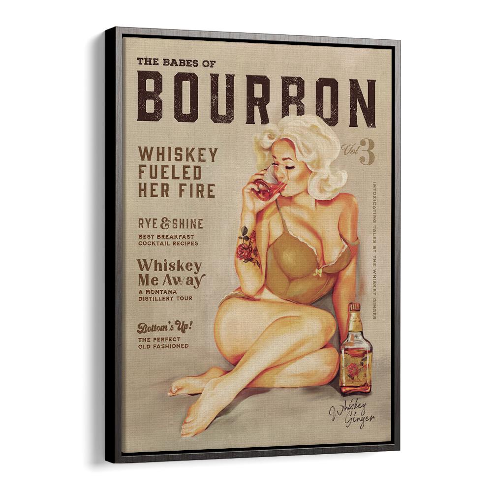 Vintage BOURBON GIRL, BAR art piece adds charm to your space, showcasing a seductive pin-up enjoying whiskey.