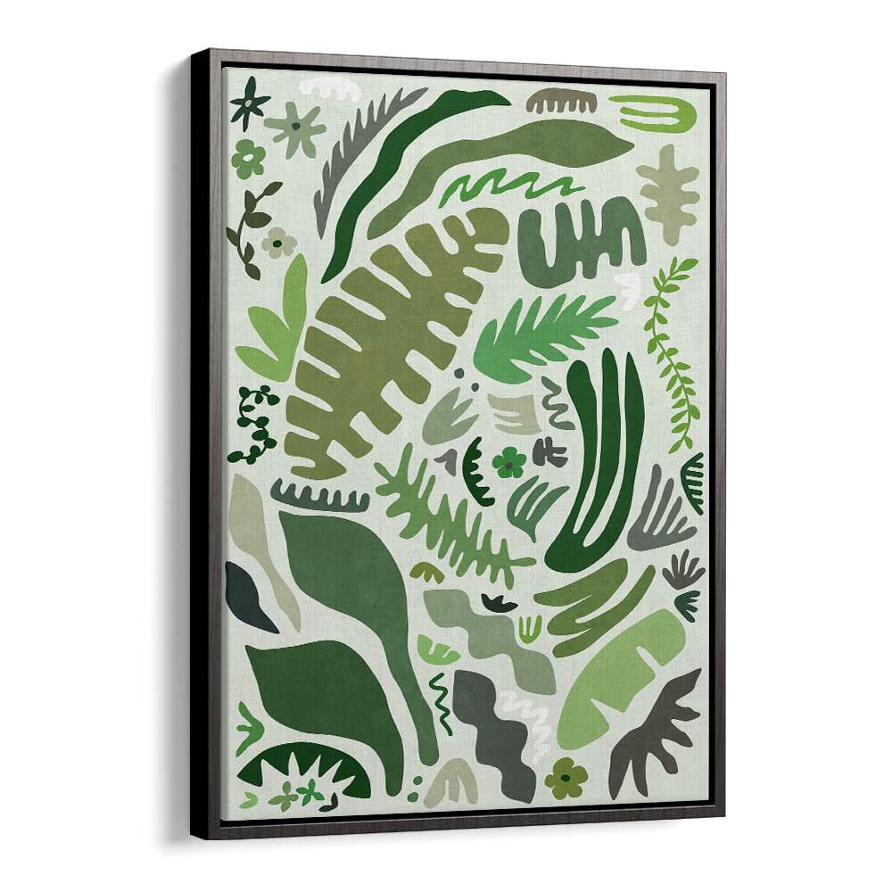 Vibrant GREEN GARDEN, FLORAL FLOWER PAINTINGS showcasing lush botanical shapes, perfect for home or office decor.