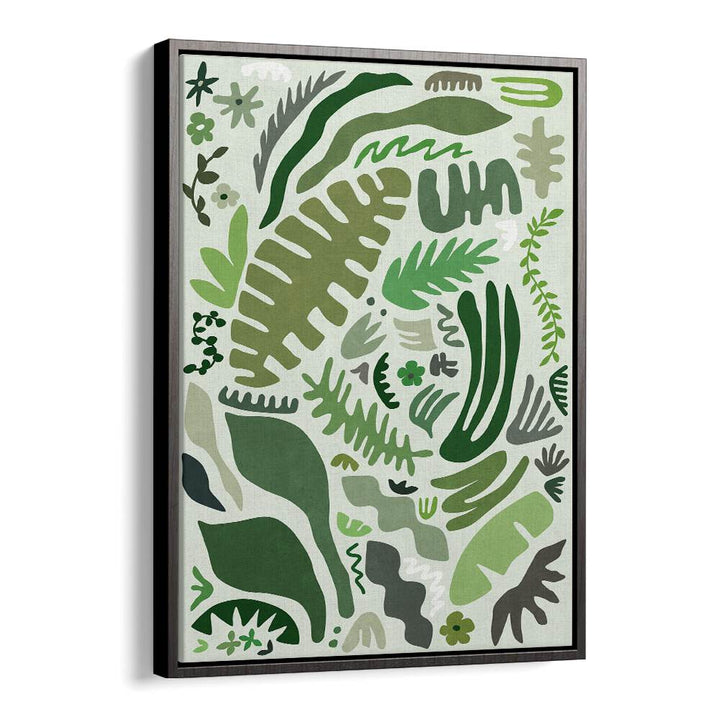 Vibrant GREEN GARDEN, FLORAL FLOWER PAINTINGS showcasing lush botanical shapes, perfect for home or office decor.