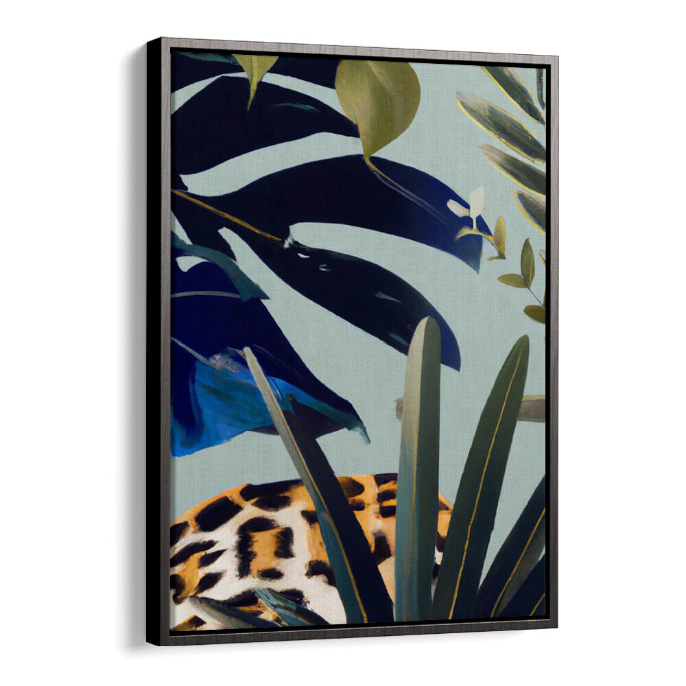 HIDDEN LEOPARD, FLORAL FLOWER PAINTINGS featuring a camouflaged leopard with vibrant floral foliage by Blackfloater.