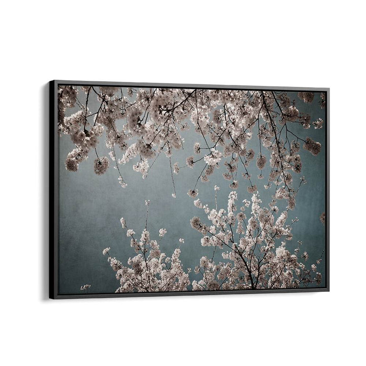 Elegant MOODY SPRING, FLORAL FLOWER PAINTINGS featuring soft blooms against a dreamy blue background. Perfect for spring decor.