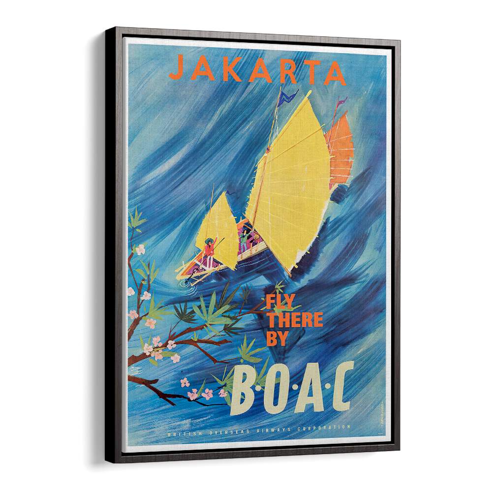 Colorful JAKARIA Vintage Travel Posters showcase a vibrant Jakarta scene, perfect for home or office decor.