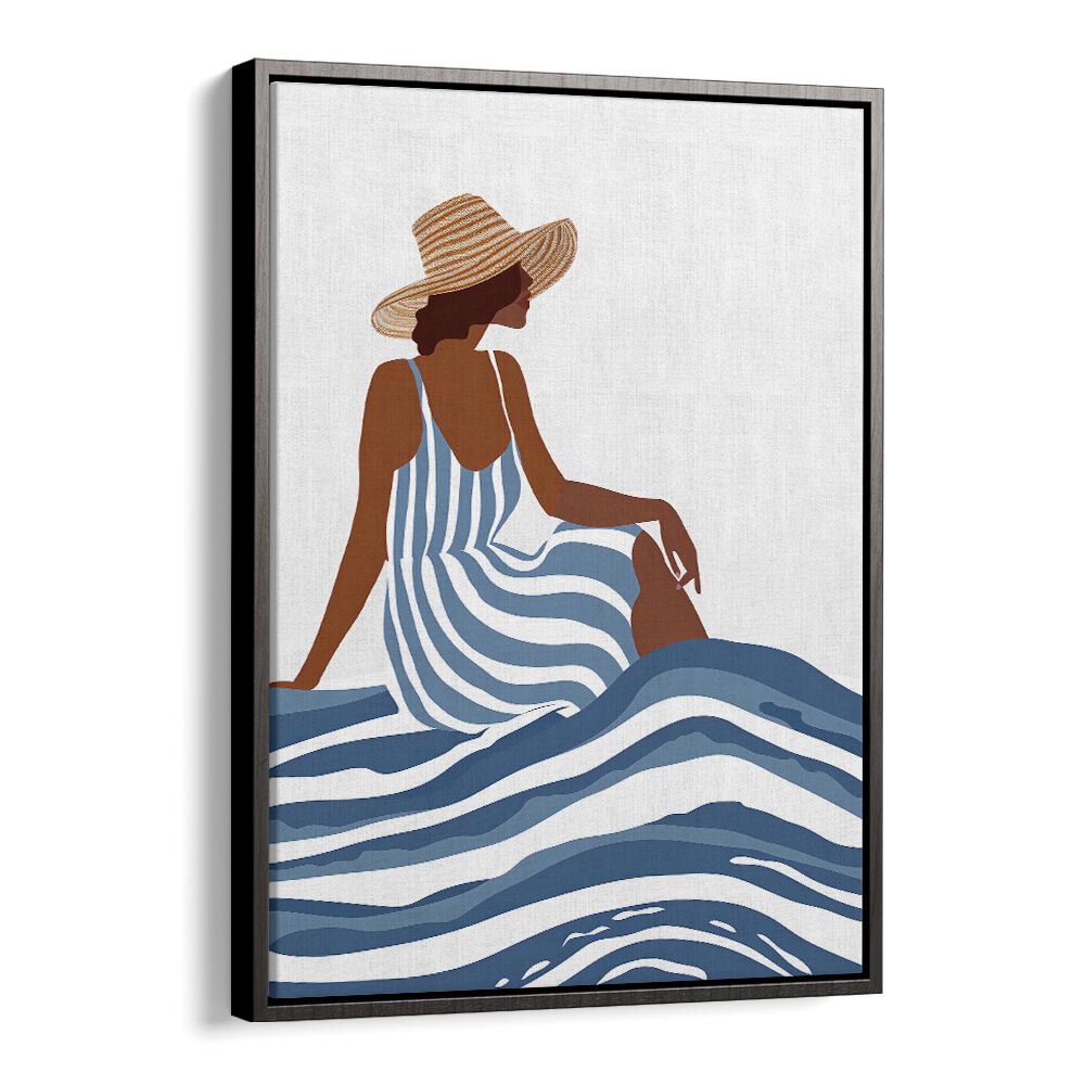 Elegant GIRL IN STRIPED DRESS, PORTRAITS illustration showcasing stylish comfort and modern chic vibes. Perfect for any space.