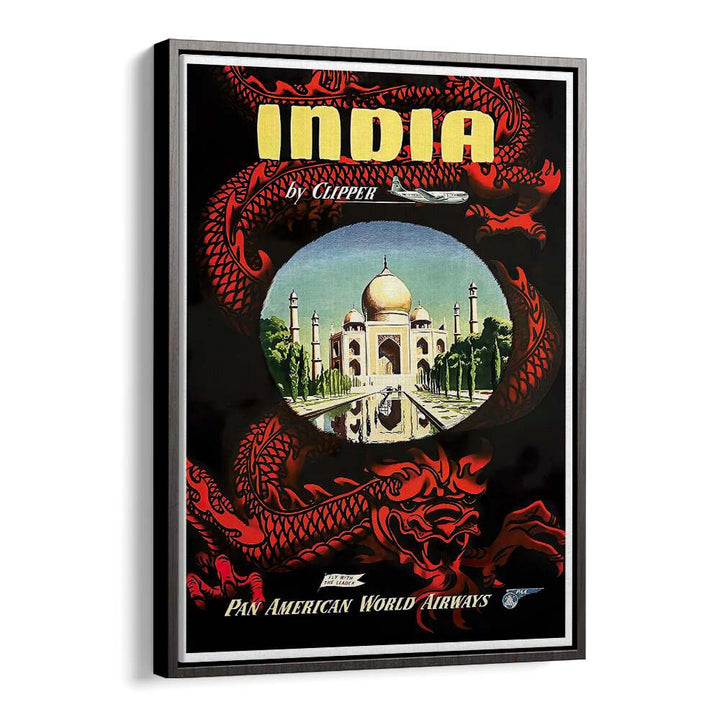Explore the charm of the INDIA I, VINTAGE TRAVEL POSTERS featuring the iconic Taj Mahal in vibrant design.