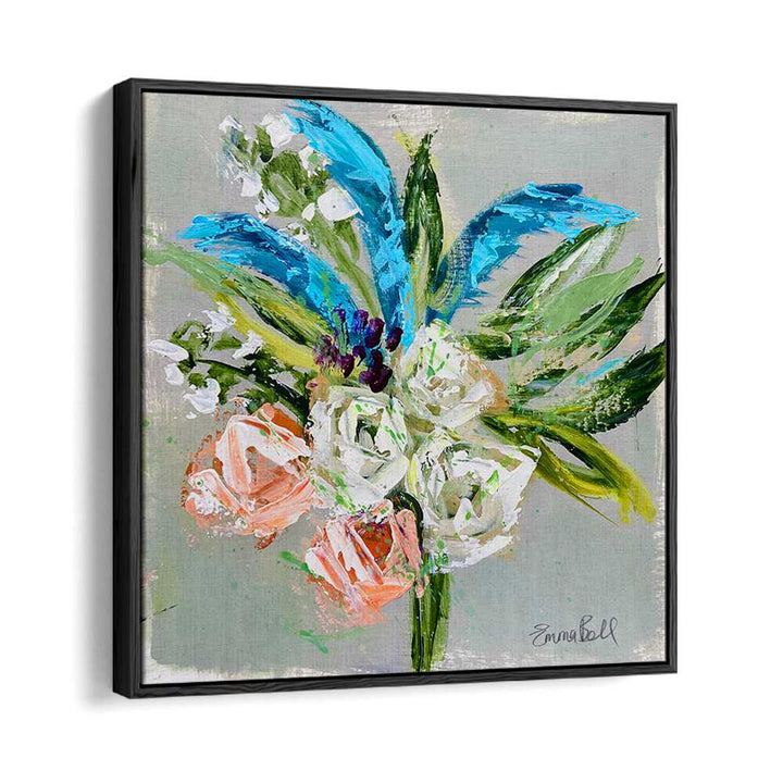Brightly colored FLORAL BOUQUET IN BLUE, a stunning piece of FLORAL FLOWER PAINTINGS for modern decor.