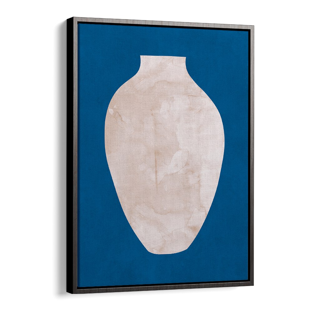 Stylish TRIBAL SHAPES I , GEOMETRIC ART PRINTS featuring a minimalist vase design against a vibrant blue background.