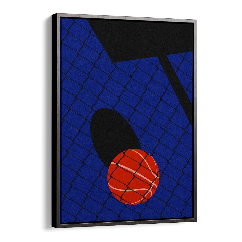 Bright red basketball against a blue backdrop, perfect for your BACKYARD BASKETBALL COURT, SPORTS POSTERS collection.