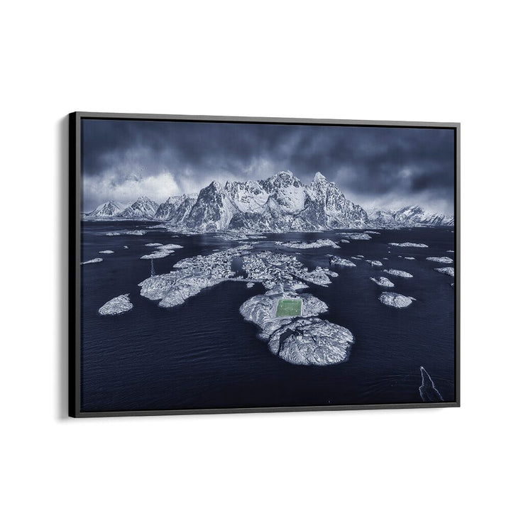 Stunning HENNINGSVABR photography prints showcasing majestic snowy mountains and serene waters, perfect for any space.