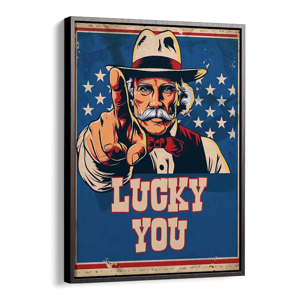 Bold and vibrant "LUCKY YOU, COWBOY" poster, perfect for uplifting any space with its Americana charm.