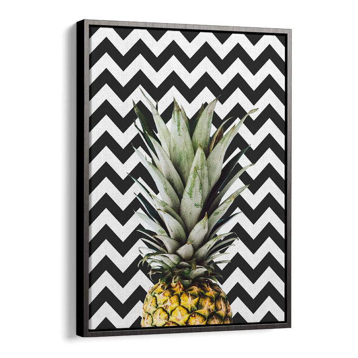 PINEAPPLE ART II, KITCHEN POSTERS showcase a vibrant pineapple against a stylish chevron background, perfect for decor.