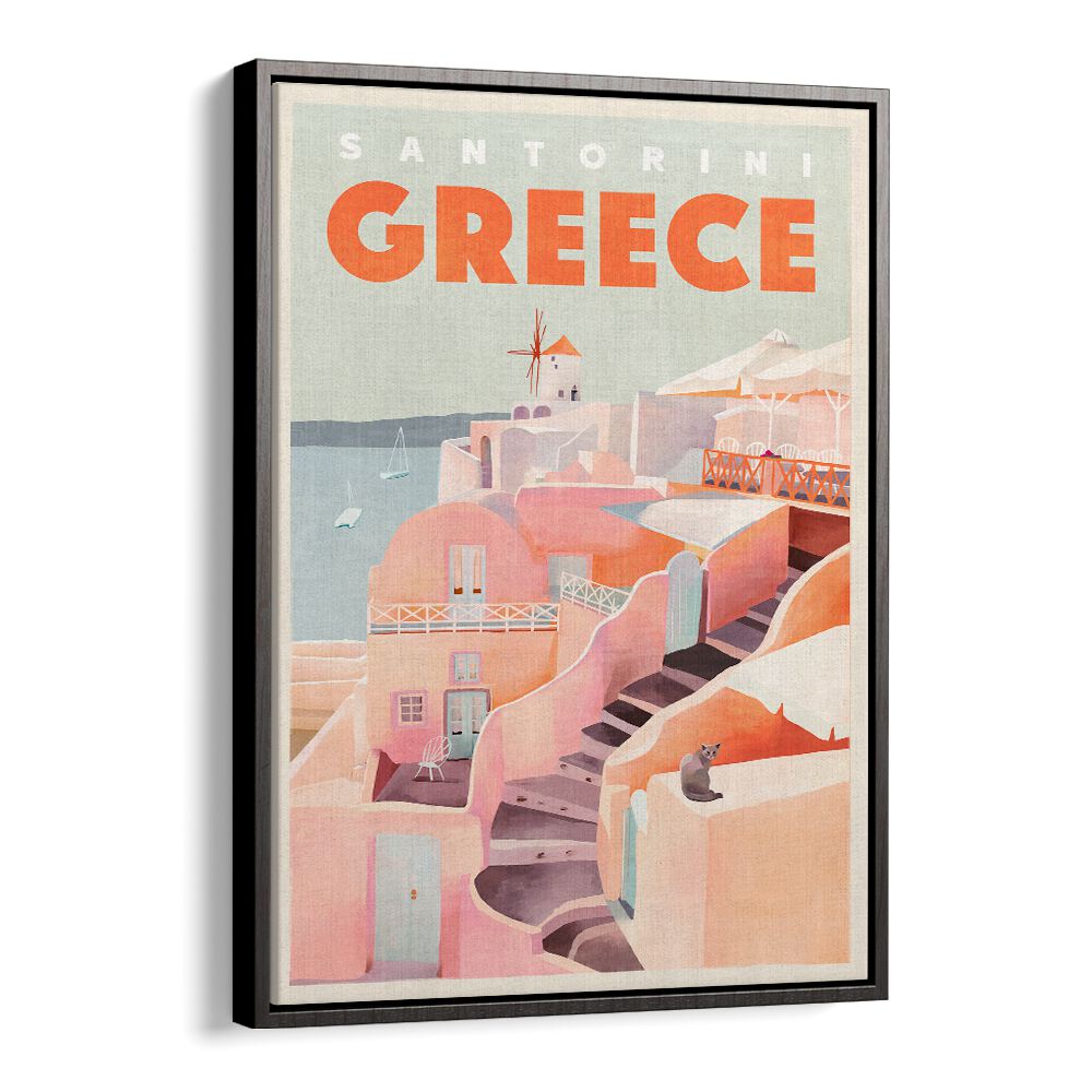 Vintage travel poster showcasing the beauty of Santorini, Greece, perfect for your collection of GREECE SANTORINI, TRAVEL POSTERS.