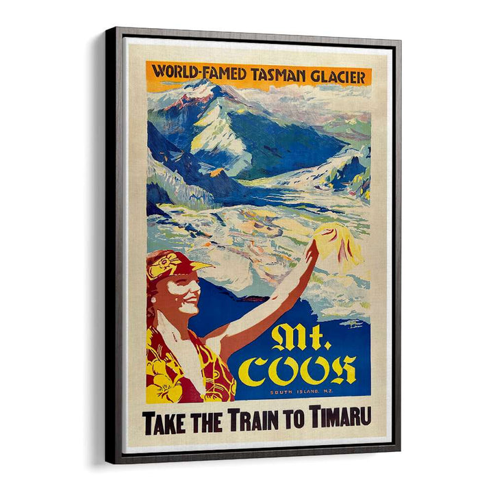 MT COOS, VINTAGE TRAVEL POSTERS showcase the iconic Tasman Glacier, blending nostalgia and stunning artistry.