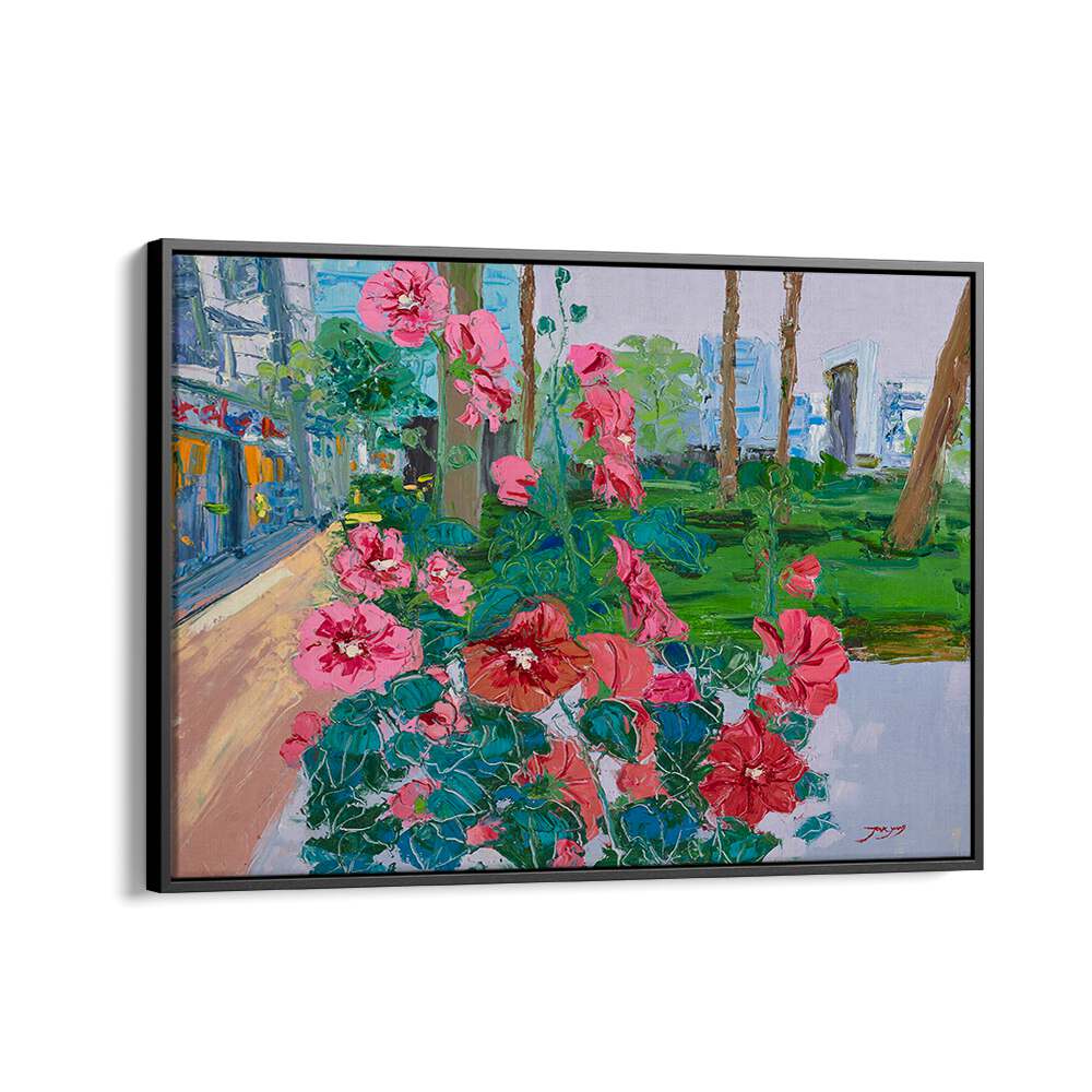 Vibrant pink flowers blooming in a lush garden, perfect for floral flower paintings enthusiasts.