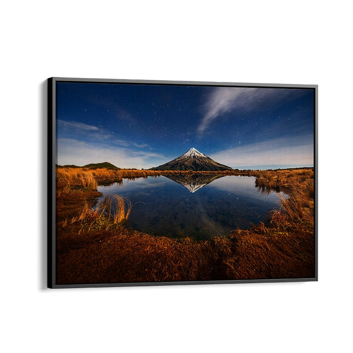 Stunning reflection of Mount Taranaki at night, perfect for MOUNT TARANAKI, PHOTOGRAPHY PRINTS lovers.