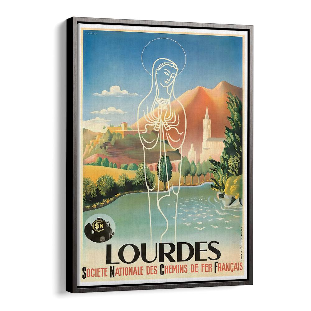 Stunning LOURDES, VINTAGE TRAVEL POSTERS showcasing artistic elegance and the charm of a revered pilgrimage site.