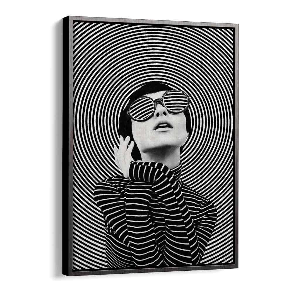 Stylish black-and-white portrait showcasing unique eyewear, embodying “THOUGHTS IN A WHIRL, PORTRAITS” by Underdott.