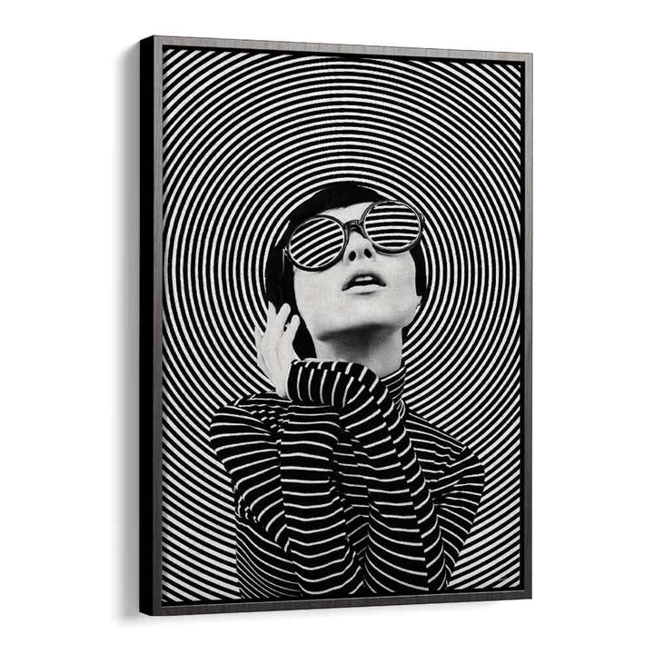 Stylish black-and-white portrait showcasing unique eyewear, embodying “THOUGHTS IN A WHIRL, PORTRAITS” by Underdott.