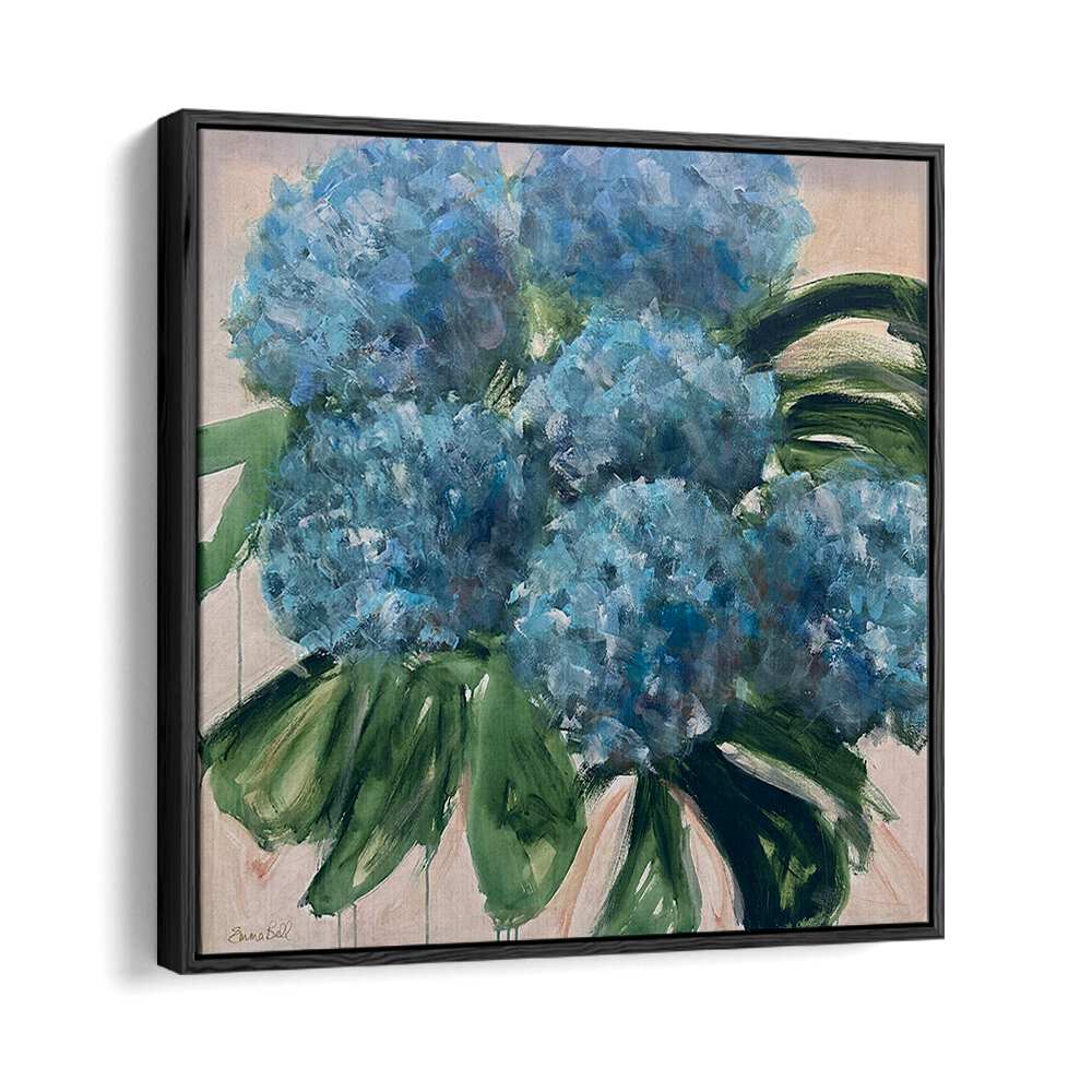 Vibrant BLUE HYDRANGEAS WITH LEAVES, FLORAL FLOWER PAINTINGS, perfect for enhancing your home decor.