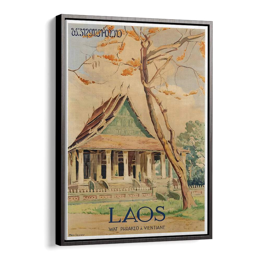 Decorate your space with LAOS I, VINTAGE TRAVEL POSTERS, showcasing the stunning architecture of Laos.