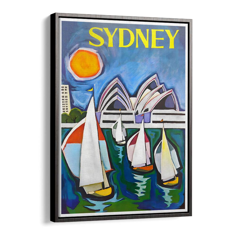 Colorful SYDNEY, VINTAGE TRAVEL POSTERS showcasing iconic landmarks and vibrant sails, perfect for home decor.