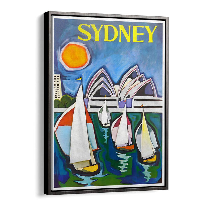 Colorful SYDNEY, VINTAGE TRAVEL POSTERS showcasing iconic landmarks and vibrant sails, perfect for home decor.