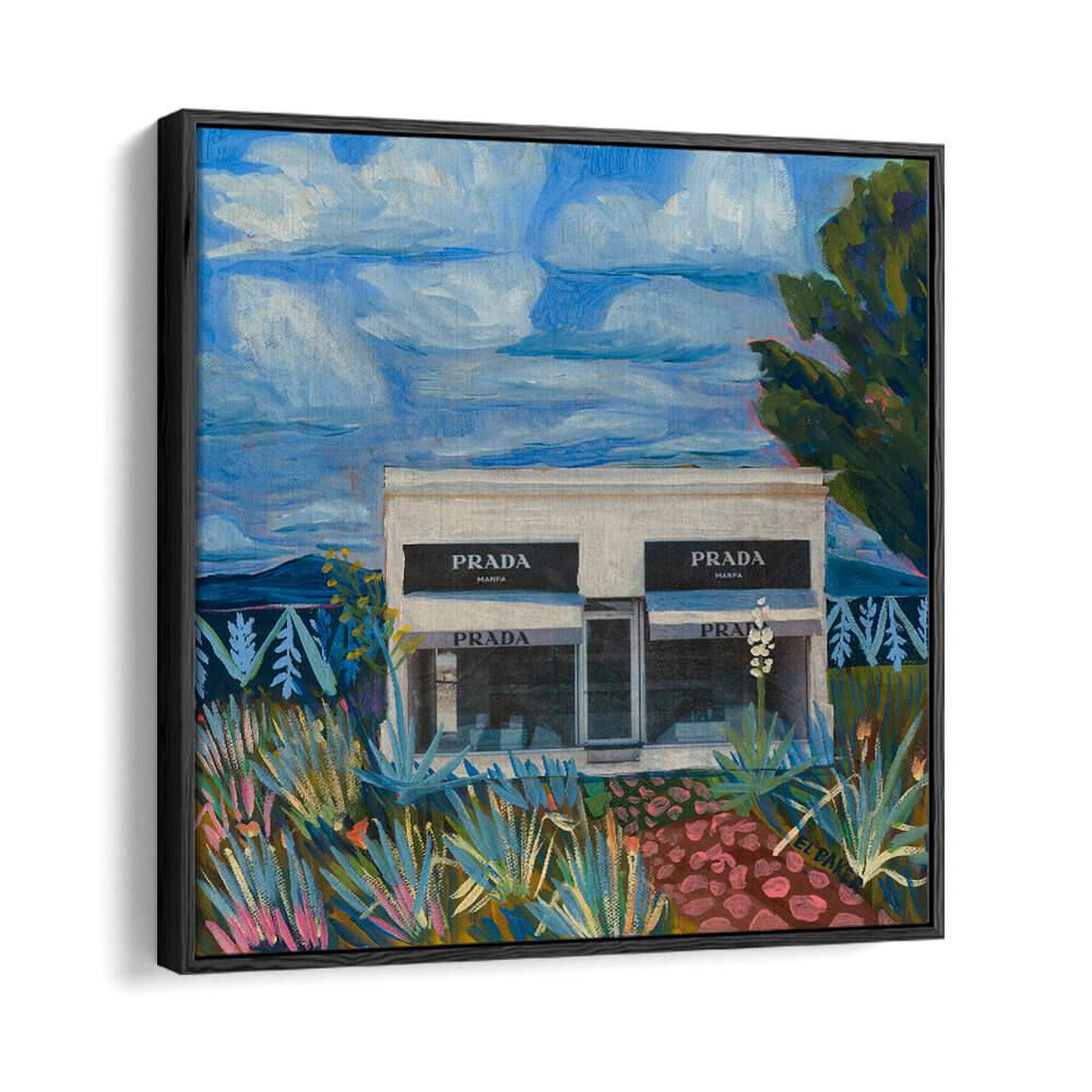 PRADA GARDEN, FASHION POSTERS showcase a vibrant artistic interpretation of the iconic PRADA store in Marfa.