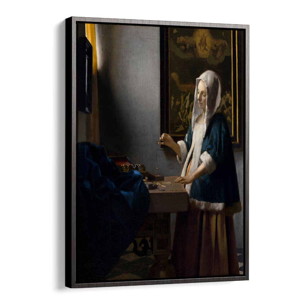 WOMAN HOLDING A BALANCE , VINTAGE PAINTINGS