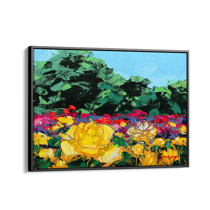 Bright and vibrant WILD ROSE CANVAS, FLORAL FLOWER PAINTINGS featuring colorful blooms and lush greenery.