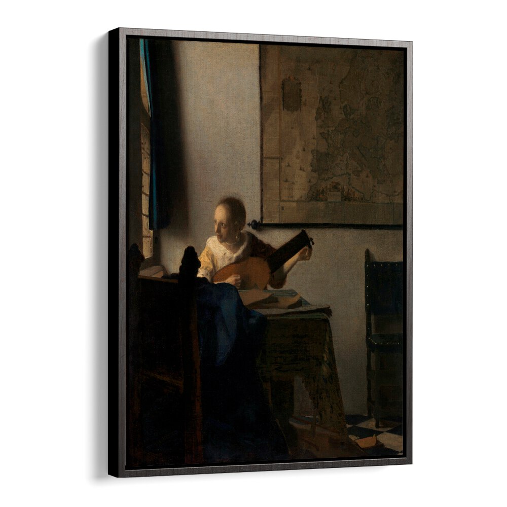 YOUNG WOMAN WITH A LUTE , VINTAGE PAINTINGS
